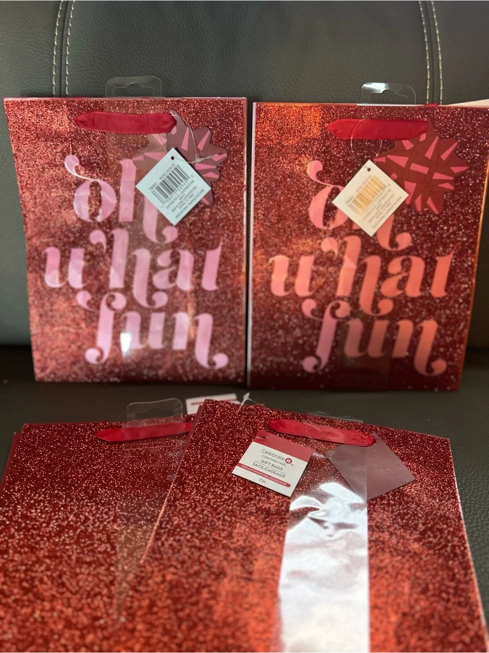 Celebrate It Red Glitter and disco Holiday Gift Bags